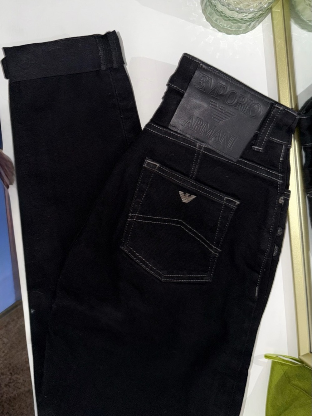 Emporio Armani women’s Black Slim Straight Jeans with Back-Pocket Logo